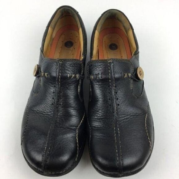 Clarks Unstructured Flats size 9.5 N Unbutton black Leather loafers - Picture 2 of 8